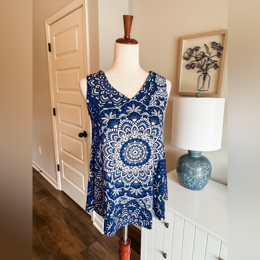 Blue Mandala Print Sleeveless Top